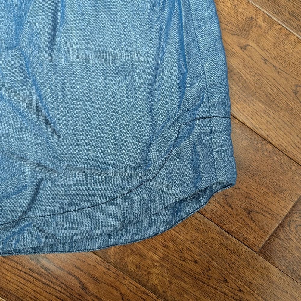 Ann Taylor Loft Lyocell Blue Chambray Sleeveless Drawstring Shirt Dress MP - Picture 6 of 7